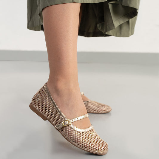 Ballet Flats de malha dourada para mulheres da M Shuz