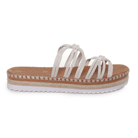Women's White Anabela Wedge Sandals with Straps by Moleca