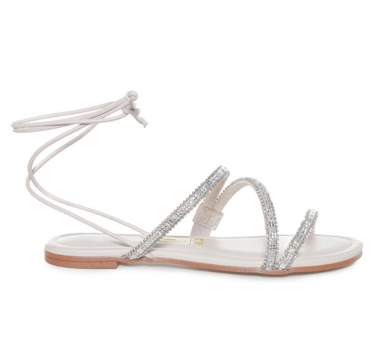 Women's White Flat Sandal with Stone Straps by Vizzano