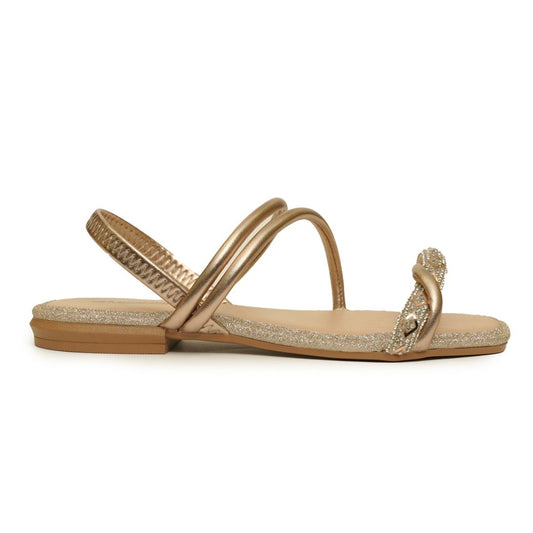 Sandali piatti da donna in oro con pietre di Mississipi