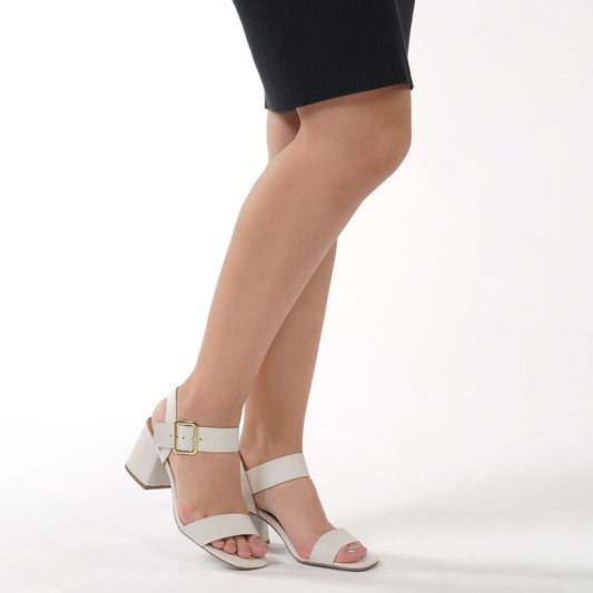 Women's Off White Ankle Strap Sandal with Buckle