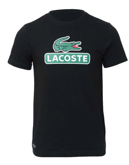 Camiseta masculina Lacoste SPORT preta respirável com estampa de logotipo