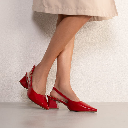 Scarpe con tacco a blocco rosse da donna con fibbia di Bebece
