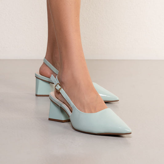 Scarpe da donna con tacco a blocco blu chiaro e fibbia di Bebece