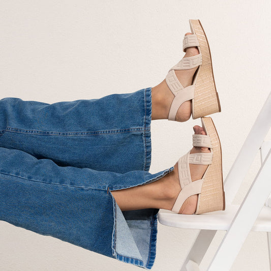 Women's Wedge Sandals with White Elastic Straps by Bebece