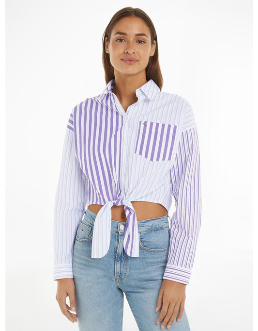 Camicia da donna Tommy Jeans Colorblock Stripe Tie-Front