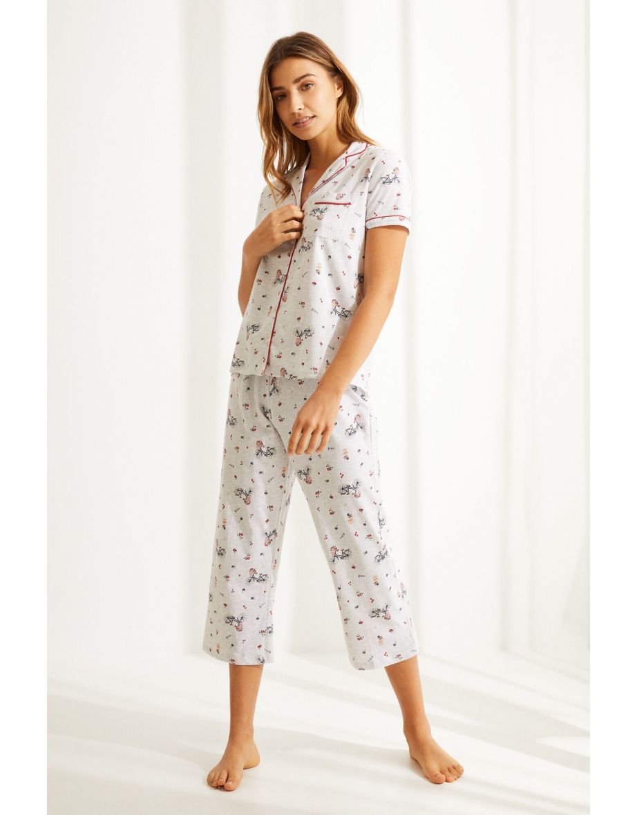 Pijama Capri de algodão orgânico com estampa de bicicleta clássica