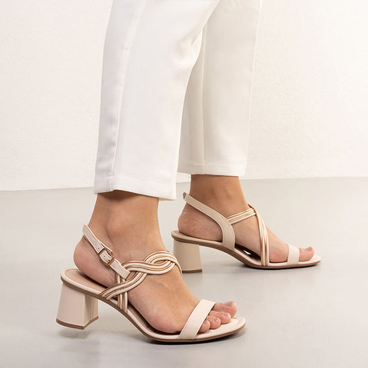 Sandalias mujer tacón bloque trenzado Dakota Beige