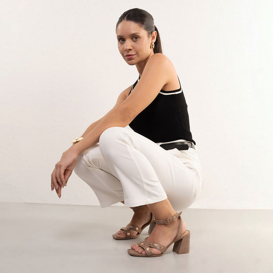 Women's Sandal with Chunky Heel and Details in Nude by Dakota