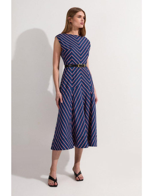 Vestido midi con falda de rayas de algodón