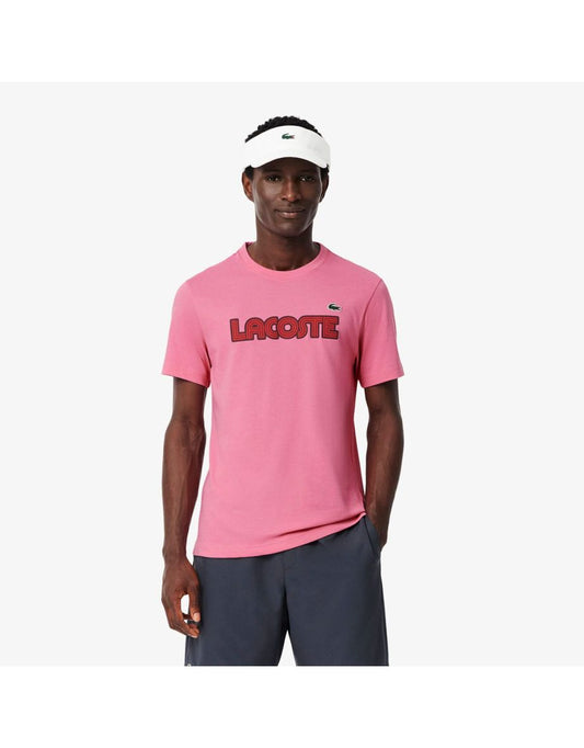 Camiseta masculina Lacoste Ultra Dry Cotton Logo Sports em rosa