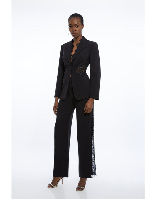 Pantaloni sartoriali Petite a gamba dritta con dettaglio in pizzo