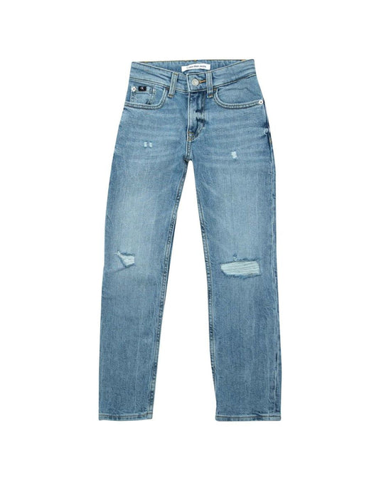 Calvin Klein Junior Mid-Rise Straight Ripped Jeans in Blue para meninos