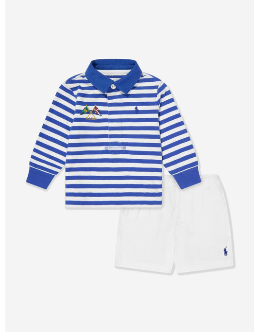 Set top e pantaloncini da rugby blu per bambino