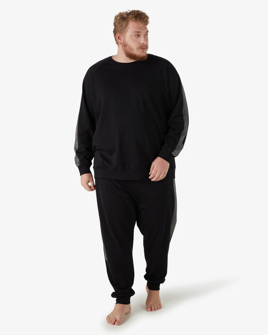 Men's Plus Size Basic Long Pajamas in Black