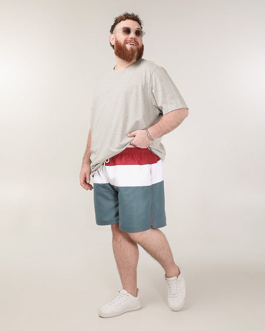 Shorts masculinos plus size com estampa de blocos coloridos em azul - Multicolorido | Original Plus By Riachuelo