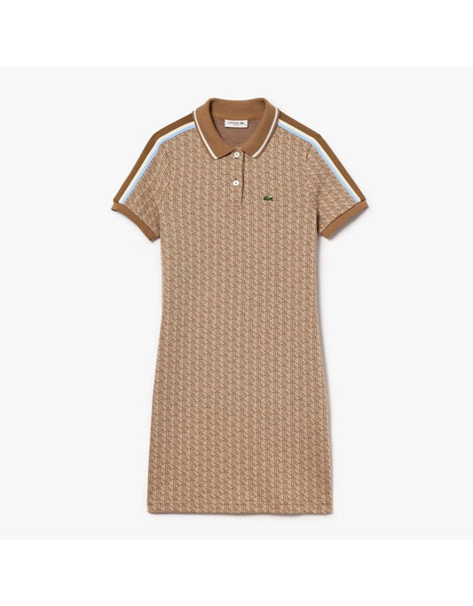 Abito Lacoste Slim-Fit Monogram Jacquard Donna - Crema