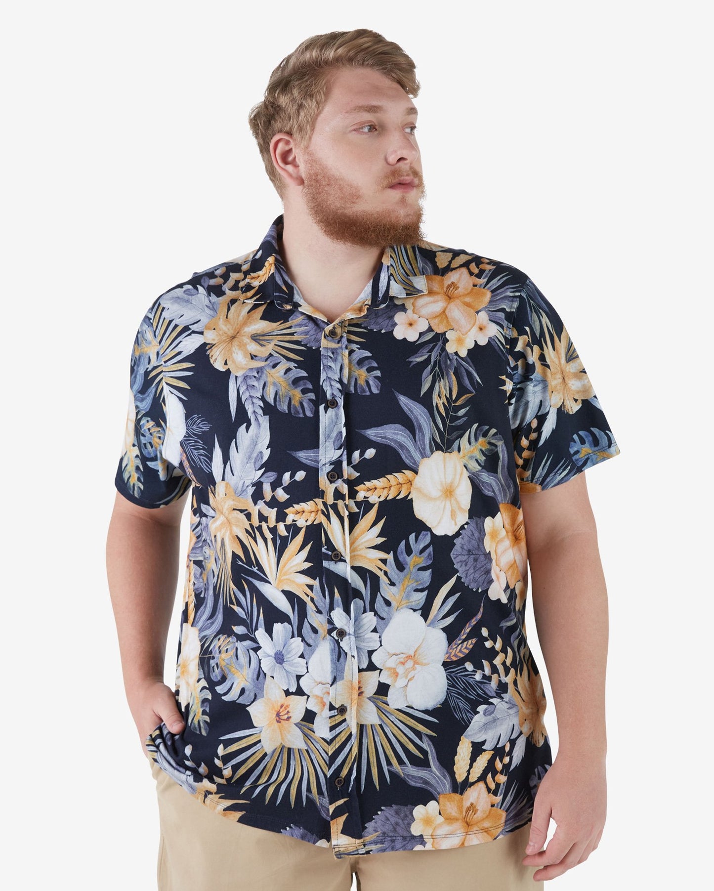 Camicia blu navy floreale a taglie forti