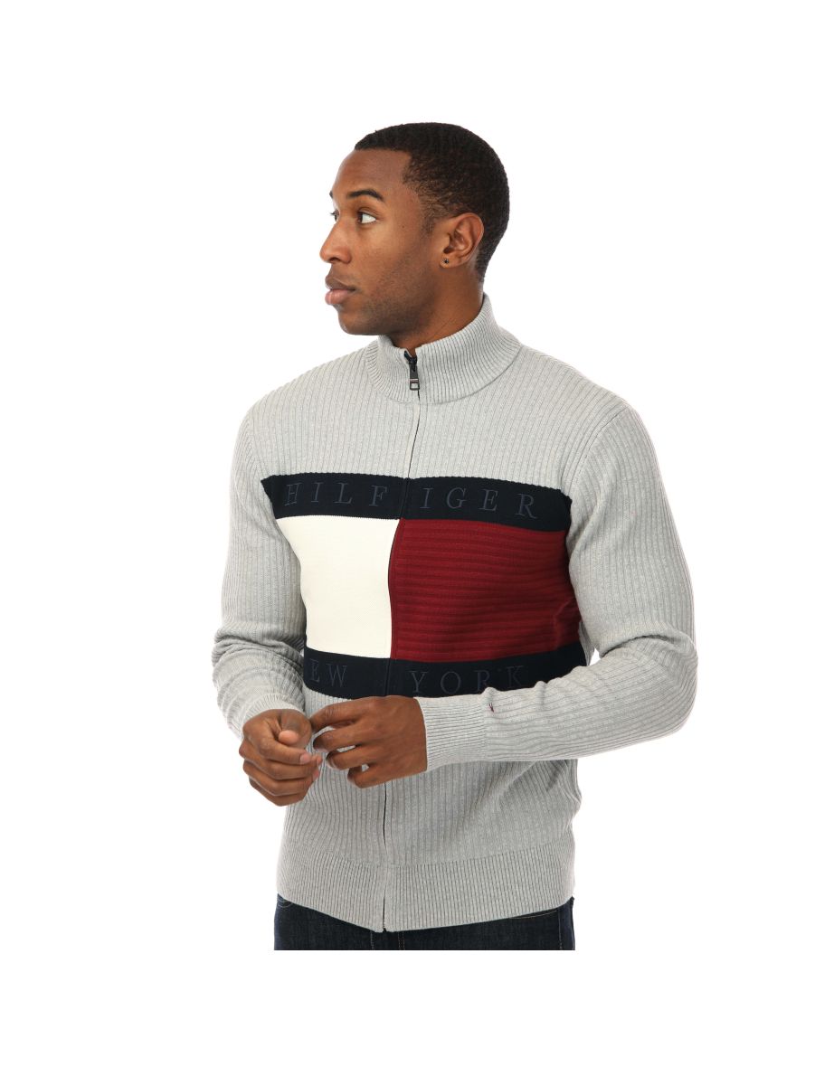 Chaqueta Tommy Hilfiger Gris de punto elástico con cremallera y banderas para hombre