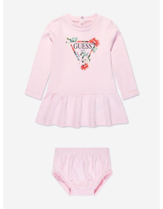 Vestido interlock rosa para meninas com calcinha