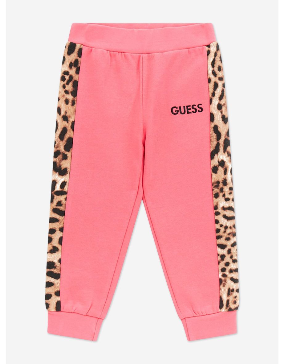 Joggers rosa per bambine con finiture leopardate