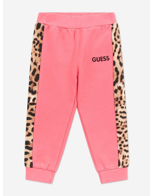 Joggers rosa per bambine con finiture leopardate