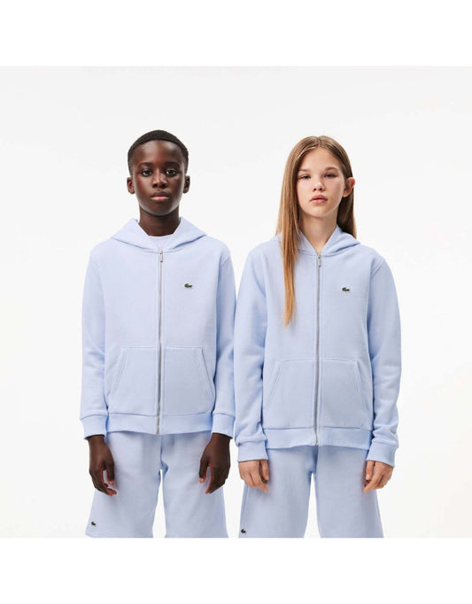 Sudadera con capucha y bolsillo canguro azul con cremallera para niños Lacoste