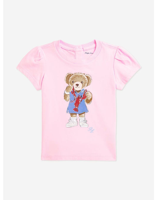 Maglietta con orso rosa da bambina
