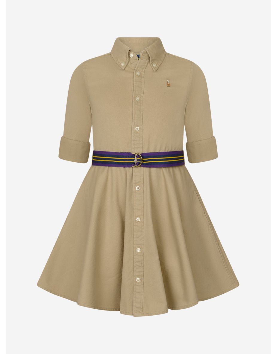 Vestito Chino in cotone beige da bambina Ralph Lauren