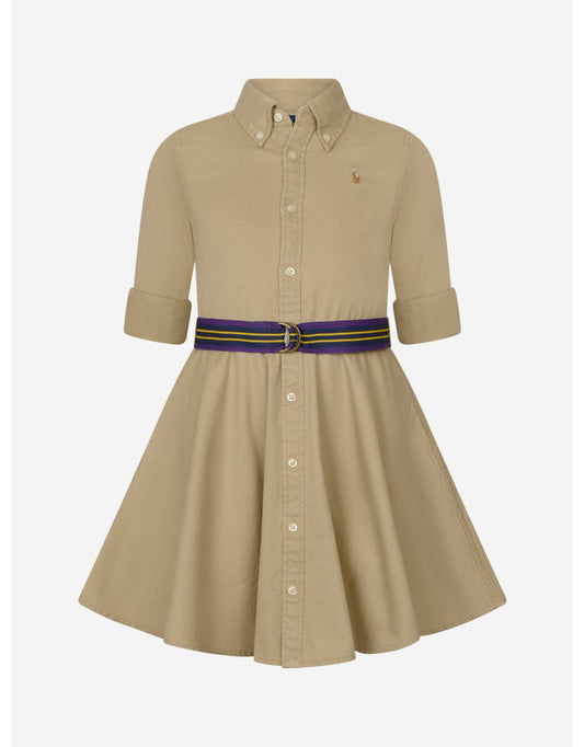 Vestito Chino in cotone beige da bambina Ralph Lauren