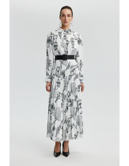 Vestido plissado com cinto