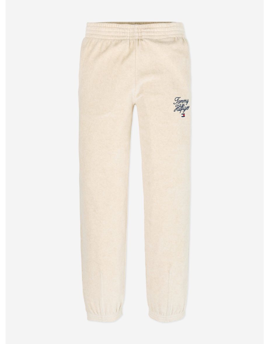 Pantaloni in velluto con logo Script da bambina di Tommy Hilfiger in beige
