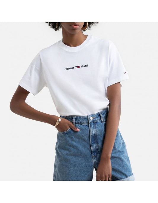 Maglietta cropped in cotone con logo ricamato