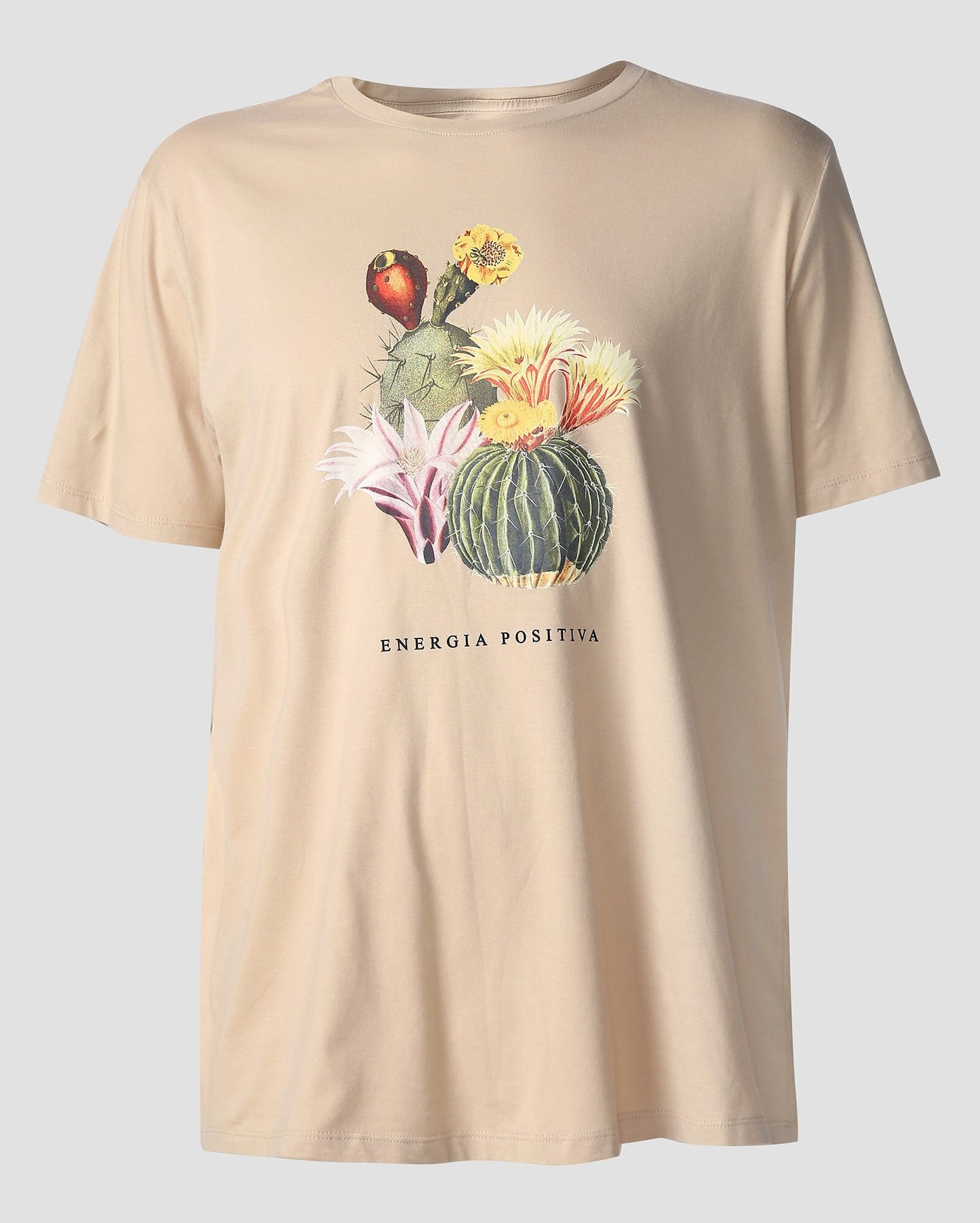 Camiseta masculina plus size de manga curta Positive Energy Beige Allman By Riachuelo