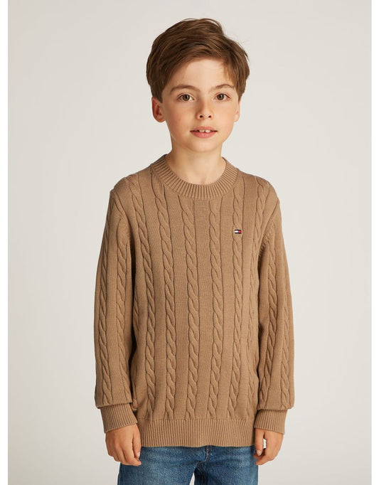 Jersey de punto por cable marrón para niño