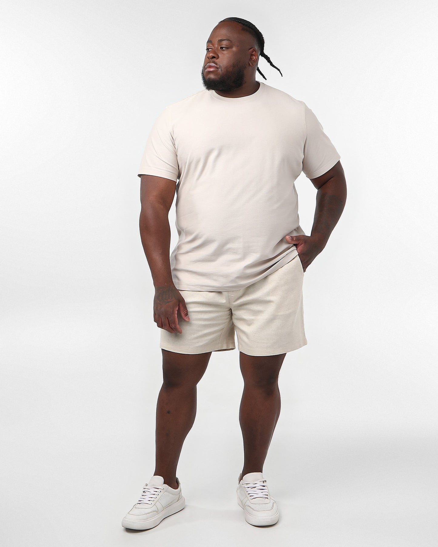 Bermudas masculinas com cordão de ajuste fino e tamanho grande em bege - Original Plus by Riachuelo