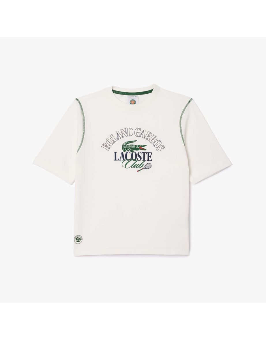 Maglietta Lacoste Roland-Garros Edition da donna in cotone dal taglio rilassato color crema
