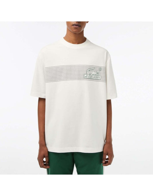 Camiseta masculina Lacoste Loose Fit com estampa de tênis - Creme