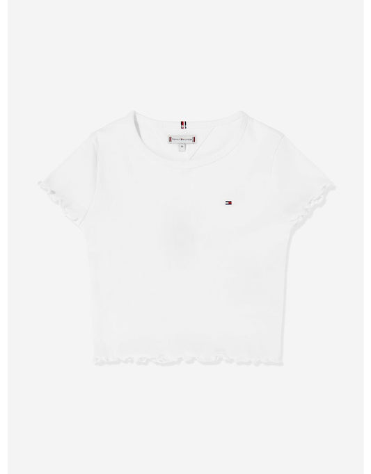 Top de canalé Essential de niña en blanco