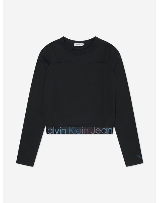 Top a maniche lunghe in maglia da bambina in nero