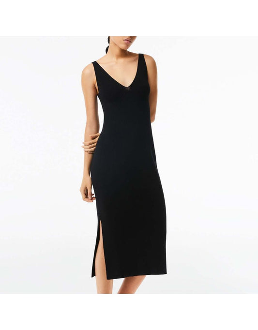 Vestito midi a maglia senza maniche Lacoste nero da donna