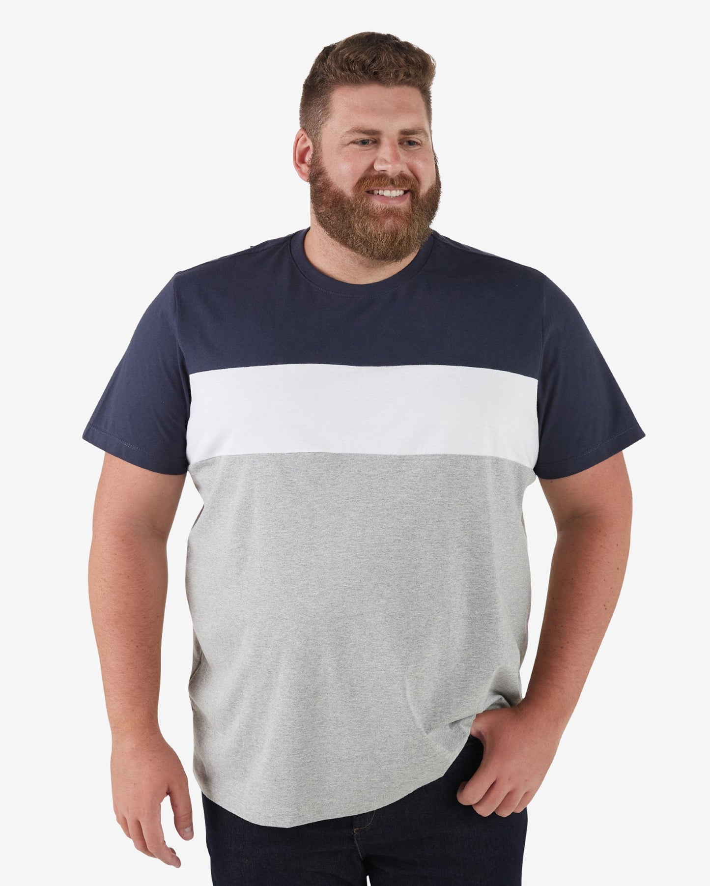 Maglietta uomo plus size a manica corta tricolore grigio