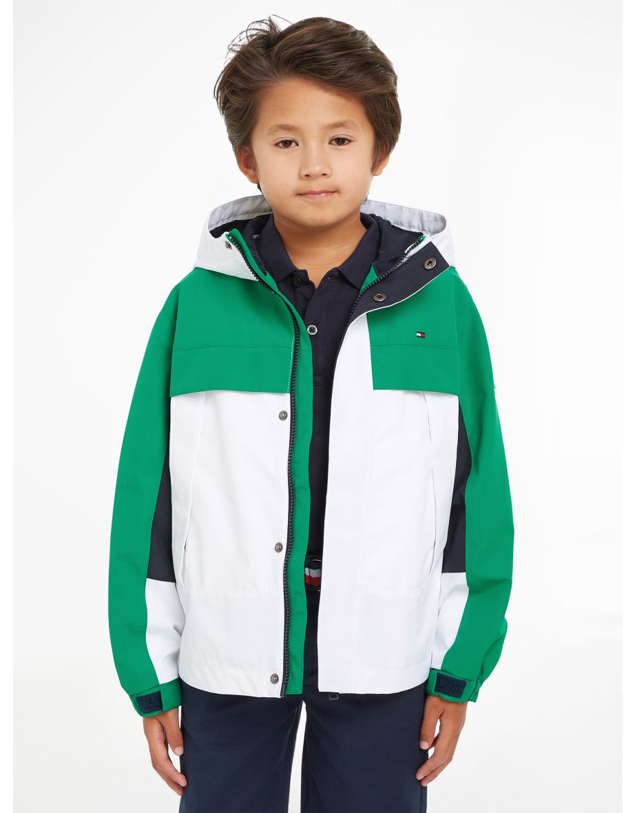 Boys' Green Colorblock Hooded Jacket