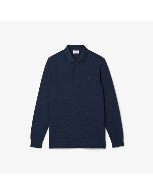 Camisa polo masculina Lacoste Paris manga longa de algodão elástico - Azul
