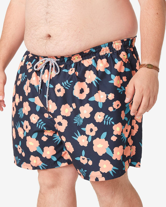 Men's Plus Size Ultramarine Blue Floral Swim Shorts by Allman for Riachuelo
