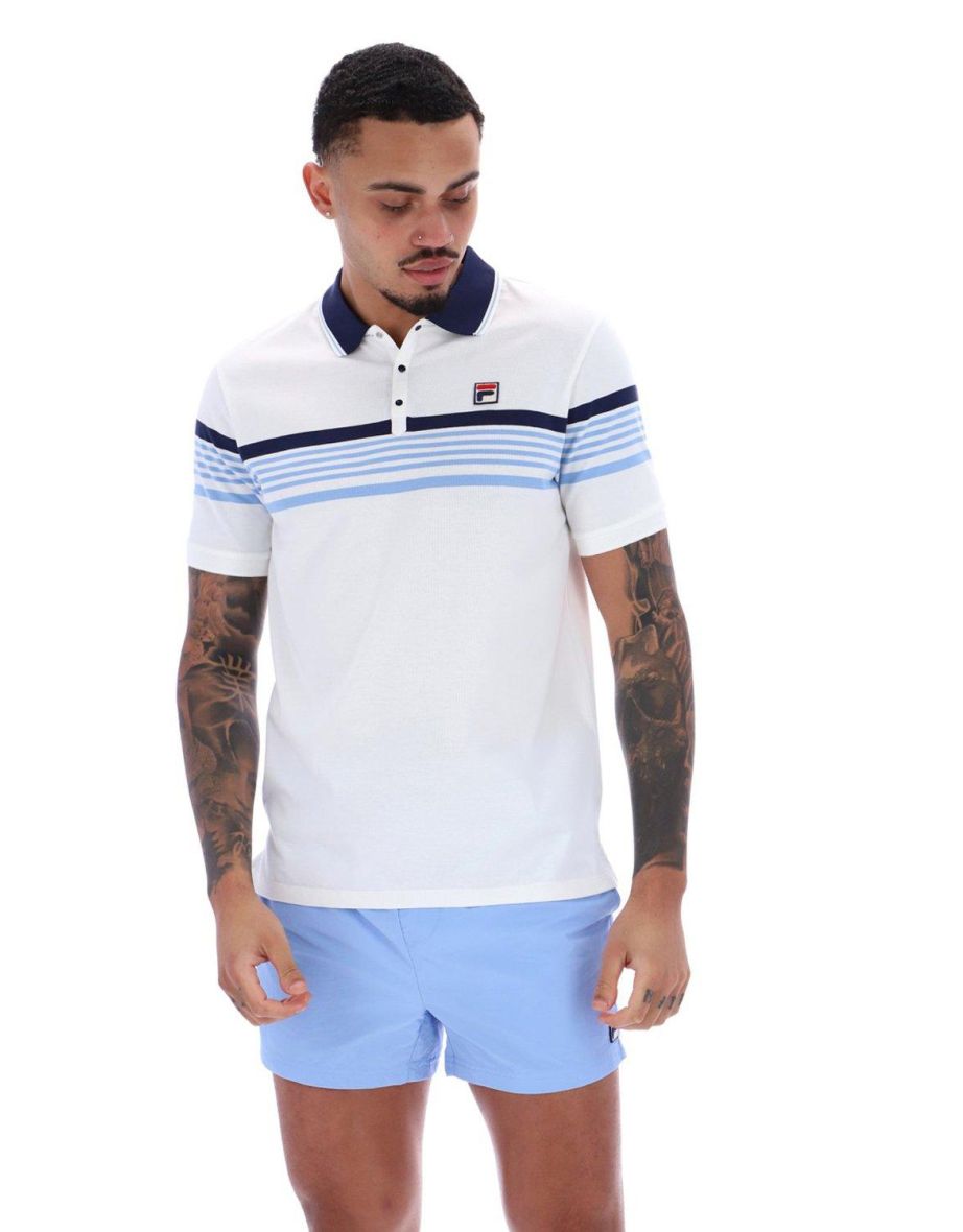 Polo de rayas teñido en hilo Francis en blanco, azul marino Fila y azul Vista