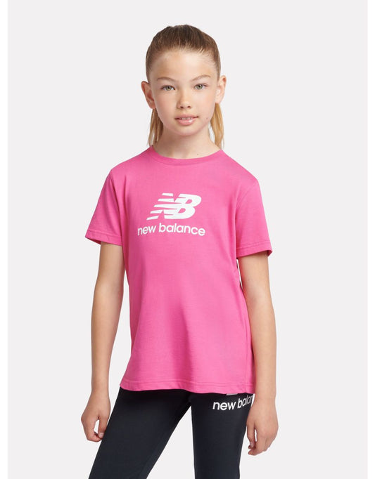 Camiseta feminina com logotipo empilhado em jérsei rosa
