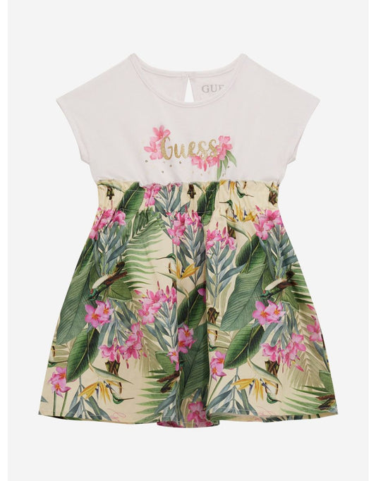 Vestito con maglietta floreale bianca da ragazza
