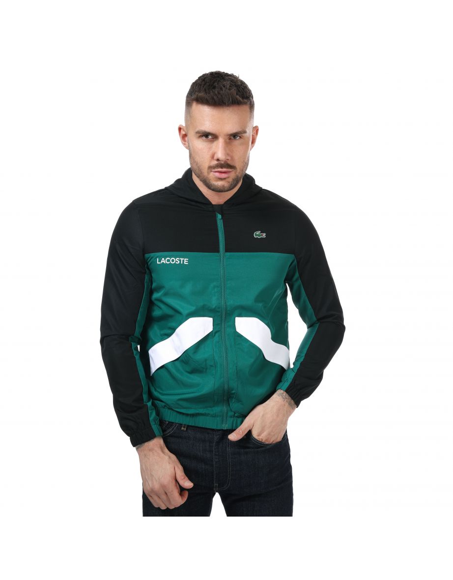 Men's Lacoste Hooded Colorblock Zip Jacket in Green