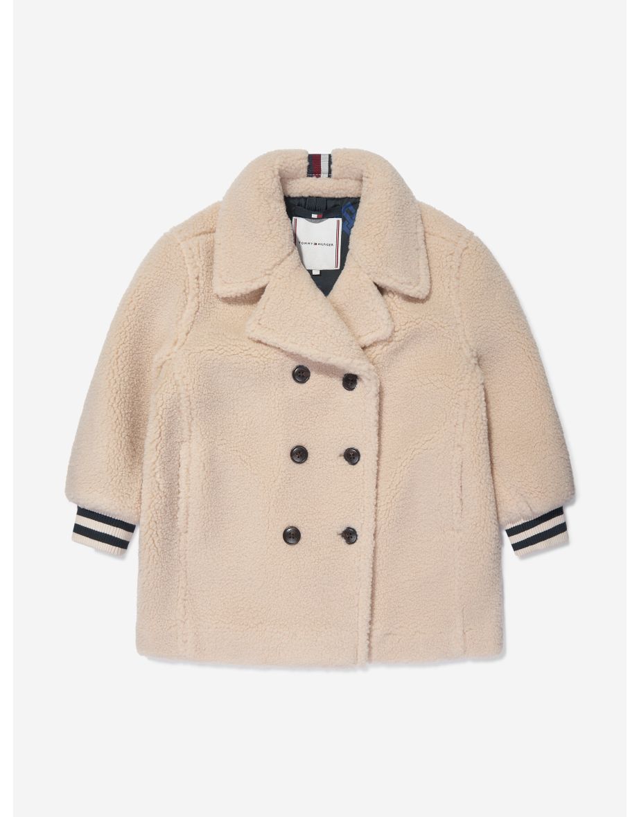 Chaquetón Teddy de doble botonadura para niña, beige